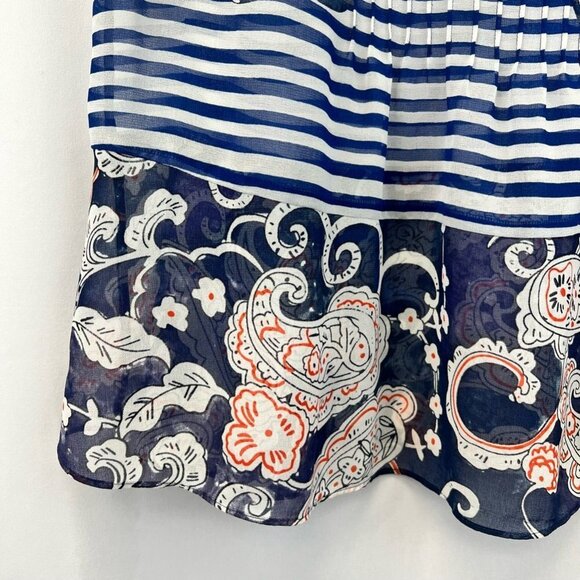 Cabi Womens Peplum Top Multicolor Paisley Stripe Sleeveless V Neck Sheer S - Picture 8 of 11